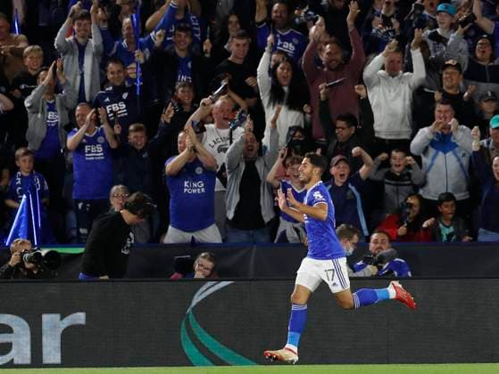 Leicester, England, 16th September 2021. Ayoze Perez of Leicester City celebrates scoring the first goal during the UEFA Europa League match at the King Power Stadium, Leicester. Picture credit should read: Darren Staples Sportimage EDITORIAL USE ONLY. No use with unauthorised audio, video, data, fixture lists, club league logos or live services. Online in-match use limited to 120 images, no video emulation. No use in betting, games or single club league player publications. SPI-1197-0017