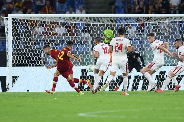 Soccer, conference league match , AS Roma v CSKA Sofia Stephan El Shaarawy of AS Roma score the goal during the Conference League match between AS Roma v CSKA Sofia at Olimpico stadium in Rome, Italy, September 16, 2021. Imago-Images Emmefoto Copyright: xImago-Images Emmefotox