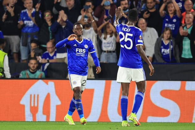 Fußball, EL, Leicester City - SSC Neapel UEFA Europa League Leicester City v Napoli Patson Daka 29 of Leicester City celebrates his goal to make it 2-0 Leicester King Power Stadium Leicestershire United Kingdom Copyright: xMarkxCosgrove NewsxImagesx