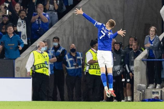 Sport Bilder des Tages Fußball, EL, Leicester City - SSC Neapel Leicester City v Napoli Europa League 16 09 2021. GOAL - 2-0 Leicester City Midfielder Harvey Barnes (7) celebrates on scoring the second during the Europa League match between Leicester City and Napoli at the King Power Stadium, Leicester, England on 16 September 2021. Leicester King Power Stadium Leicestershire England Editorial use only , Copyright: xJohnxMallettx PSI-13612-0050