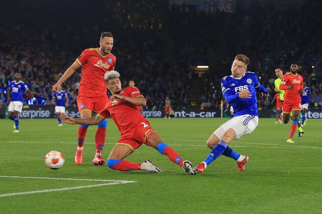 Fußball, EL, Leicester City - SSC Neapel Football - UEFA Europa League - Group C - Leicester City v SSC Napoli 16th September 2021 - UEFA Europa League - Group C - Leicester City v SSC Napoli - Harvey Barnes of Leicester City scores their 2nd goal - Photo: Simon Stacpoole Offside. Leicester UK Copyright: xSimonxStacpoolexOffside