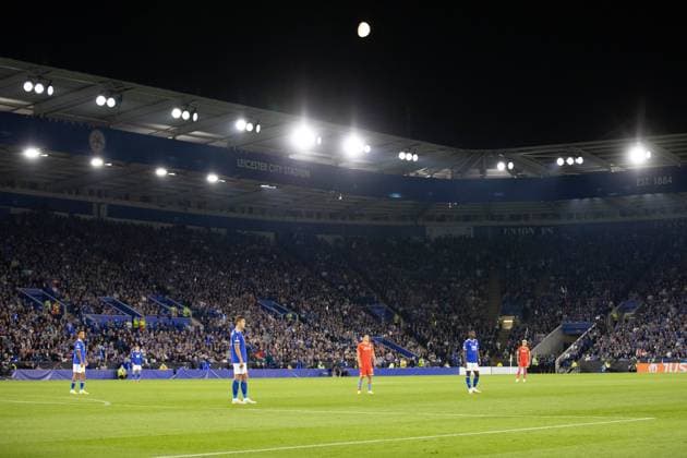 Fußball, EL, Leicester City - SSC Neapel Leicester City v Napoli Europa League 16 09 2021. The moon rising high above the King Powerduring the Europa League match between Leicester City and Napoli at the King Power Stadium, Leicester, England on 16 September 2021. Leicester King Power Stadium Leicestershire England Editorial use only , Copyright: xJohnxMallettx PSI-13612-0058