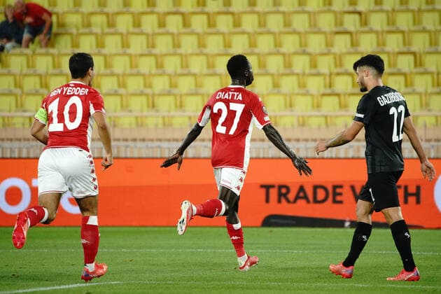 Fußball, EL, AS Monaco - SK Sturm Graz Joie - Krepin Diatta (AS Monaco) - Wissam Ben Yedder (AS Monaco) FOOTBALL : AS Monaco vs Sturm Graz - Ligue Europa - Monaco - 16 09 2021 NorbertScanella PanoramiC 