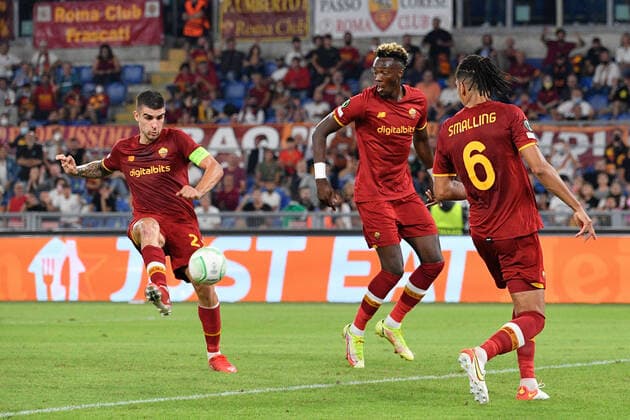 Mandatory Credit: Photo by Fabrizio Corradetti LiveMedia Shutterstock (12447773ar) Gianluca Mancini of AS Roma goal 4-1 UEFA Conference League football match AS Roma vs CSKA Sofia, Rome, Italy - 16 Sep 2021 UEFA Conference League football match AS Roma vs CSKA Sofia, Rome, Italy - 16 Sep 2021  Copyright: xFabrizioxCorradetti LiveMedia Shutterstockx 12447773ar