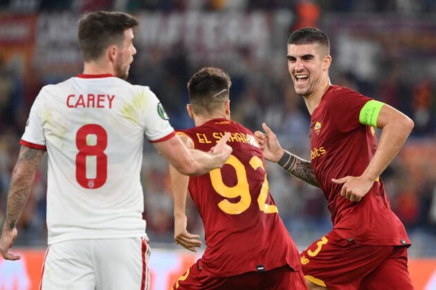 Photo Alfredo Falcone LaPresseSeptember 16, 2021 Rome, ItalySport SoccerRoma - CSKA Sofia - Europa Conference League 2021 2022 - Olympic stadium of RomeIn the pic: gianluca mancini celebrates  Copyright: xAlfredoxFalconex xLaPressex