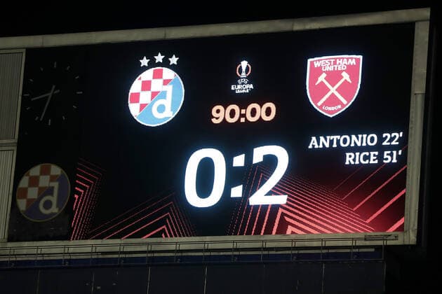PXL_Dinamo Zagreb v West Ham United: Group H - UEFA Europa League ZAGREB, CROATIA - SEPTEMBER 16: Scoreboard with the result after the UEFA Europa League group H match between Dinamo Zagreb and West Ham United at Maksimir Stadium on September 16, 2021 in Zagreb, Croatia. GoranxStanzl PIXSELL