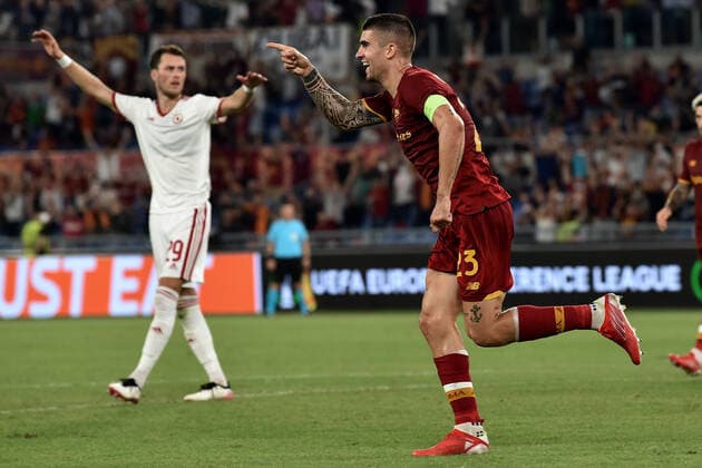 Roma 16 09 2021 - Conference League Roma-CSKA Sofia foto Image nella foto: esultanza gol Gianluca Mancini 