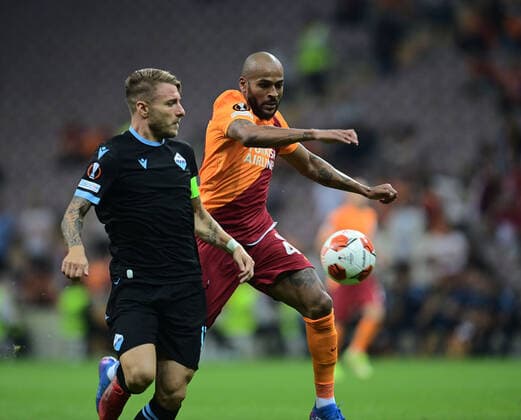 Marcao of Galatasaray and Ciro Immobile of Lazio during the UEFA Europa League Group E match between Galatasaray and Lazio at Turk Telekom Stadium in Istanbul , Turkey on September 16, 2021. 