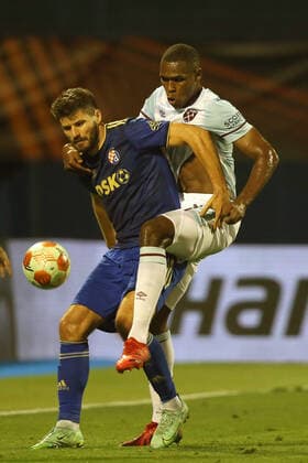 Dinamo Zagreb v West Ham United UEFA Europa League Bruno Petkovic of Dinamo Zagreb and Kurt Zouma of West Ham United in action during the UEFA Europa League Group H match at Stadion Maksimir, Zagreb Content Not Available For UK Newspapers Copyright: xPaulxChestertonx FIL-15878-0296