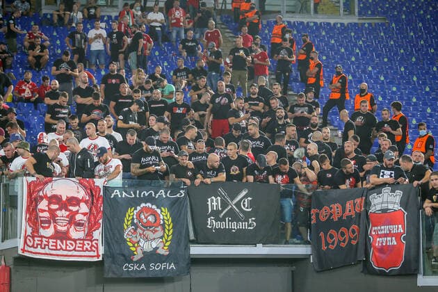 UEFA Europa Conference League - AS Roma v CSKA Sofia ROME, ITALY - SEP 16: Supporters of CSKA Sofia during the UEFA Europa Conference League group C match between AS Roma and CSKA Sofia at Stadio Olimpico in Rome, Italy on September 16, 2021. AS Roma won the match 5-1. Rome Olympic Stadium Italy 6976_247318 Copyright: xGiampieroxSposito PentaxPressx