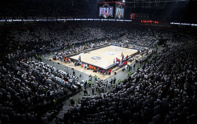 16.09.2021 Belgrade(Serbia) KK Partizan-Anadolu Efes international men s basketball and farewell match of Novica Velickovic Partizan fans in full Stark Arena who was ex Covid-19 hospital :