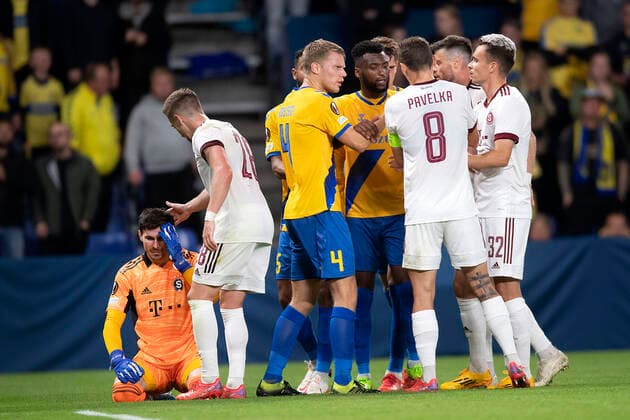 Sparta Prags Florin Nita Europa League-kampen i gruppe A mellem Broendby IF og Sparta Prag, paa Broendby Stadion torsdag den 16. september 2021.. , Copyright: THOMASxSJOERUPx cop101 spdk20210916-233529-L