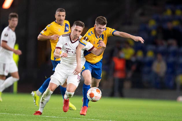Sparta Prags Matej Pulkrab og Broendbys Morten Frendrup Europa League-kampen i gruppe A mellem Broendby IF og Sparta Prag, paa Broendby Stadion torsdag den 16. september 2021.. , Copyright: THOMASxSJOERUPx cop101 spdk20210916-233558-L