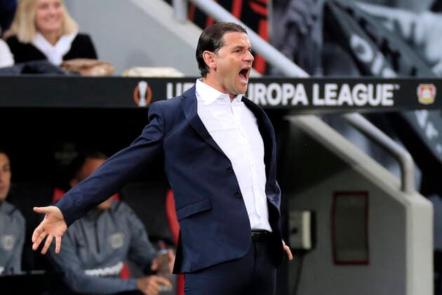 SEOANE Gerardo Trainer Team Bayer 04 Leverkusen UEFA Europa League Saison 2021 _ 2022 Spiel Bayer 04 Leverkusen - Ferencvarosi Budapest am 16. 09. 2021 in Leverkusen DFL REGULATIONS PROHIBIT ANY USE OF PHOTOGRAPHS as IMAGE SEQUENCES and or QUASI-VIDEO