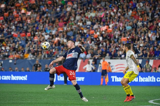 Saturday, September 18, 2021: New England Revolution midfielder Thomas McNamara (26) in game action during the MLS, Fussball Herren, USA game between Columbus Crew and the New England Revolution held at Gillette Stadium in Foxborough Massachusetts. CSM Foxborough USA - ZUMAc04_ 20210918_zaf_c04_251 Copyright: xEricxCanhax