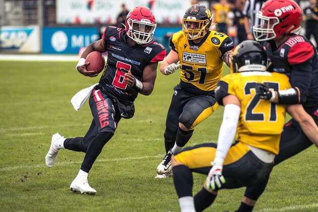 GFL German Football League I sharkwater GFL Play Off Viertelfinale Potsdam Royals vs Munich Cowboys 19.09.2021 GFL German Football League; Potsdam Royals - Munich Cowboys , 19.09.2021 Copyright: xBEAUTIFULxSPORTS NicolxMarschallx