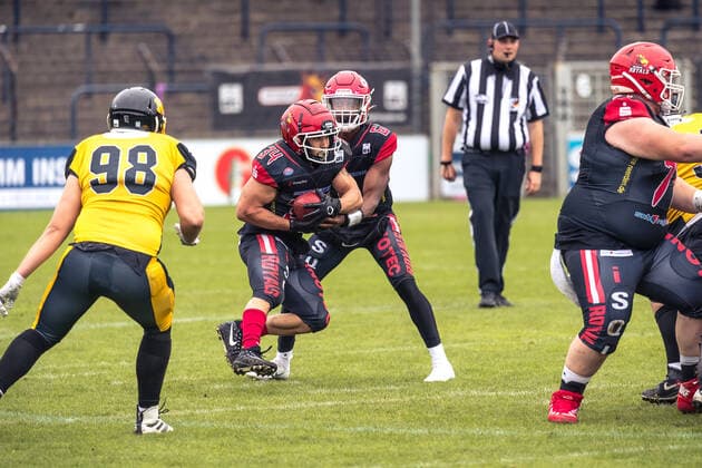 GFL German Football League I sharkwater GFL Play Off Viertelfinale Potsdam Royals vs Munich Cowboys 19.09.2021 GFL German Football League; Potsdam Royals - Munich Cowboys , 19.09.2021 Copyright: xBEAUTIFULxSPORTS NicolxMarschallx
