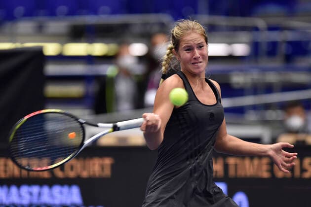 Sport Bilder des Tages Anastasia Zakharova (RUS) in action during the match against Sara Sorribes Tormo during the J&T Banka Ostrava Open 2021 women s WTA, Tennis Damen indoor tennis tournament in Ostrava, Czech Republic, on Monday, September 20, 2021. (CTKxPhoto JaroslavxOzana) CTKPhotoP2021092004727  JAO 02