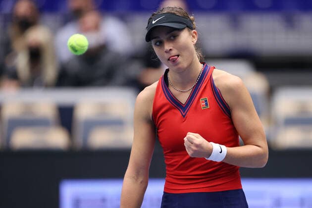 PAULA BADOSA (ESP) in action during the WTA, Tennis Damen J&T Banka Ostrava Open 2021 women’s tennis tournament in Ostrava, Czech Republic, September 20, 2021. (CTKxPhoto PavelxLebeda) CTKPhotoF202109201558201 