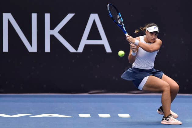 Ana Konjuh of Croatia in action during the match against Anastasia Pavlyuchenkova of Russia during the J&T Banka Ostrava Open 2021 women s WTA, Tennis Damen indoor tennis tournament in Ostrava, Czech Republic, September 21, 2021. (CTKxPhoto JaroslavxOzana) CTKPhotoP2021092106593  JAO 03