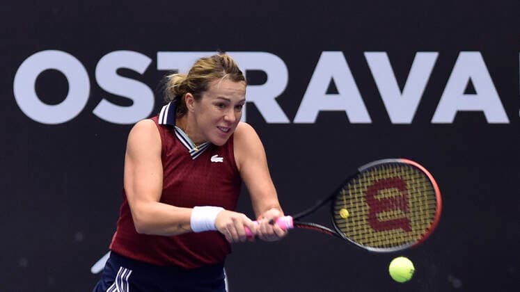 Anastasia Pavlyuchenkova of Russia in action during the match against Ana Konjuh of Croatia during the J&T Banka Ostrava Open 2021 women s WTA, Tennis Damen indoor tennis tournament in Ostrava, Czech Republic, September 21, 2021. (CTKxPhoto JaroslavxOzana) CTKPhotoP2021092106596  JAO 04