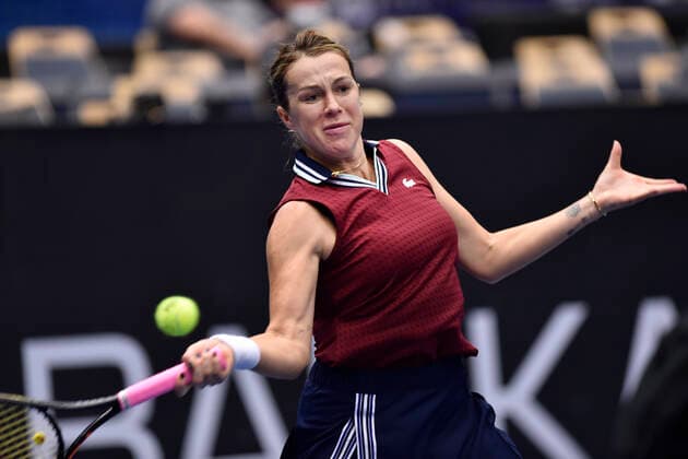 Anastasia Pavlyuchenkova of Russia in action during the match against Ana Konjuh of Croatia during the J&T Banka Ostrava Open 2021 women s WTA, Tennis Damen indoor tennis tournament in Ostrava, Czech Republic, September 21, 2021. (CTKxPhoto JaroslavxOzana) CTKPhotoP2021092106647  JAO 05