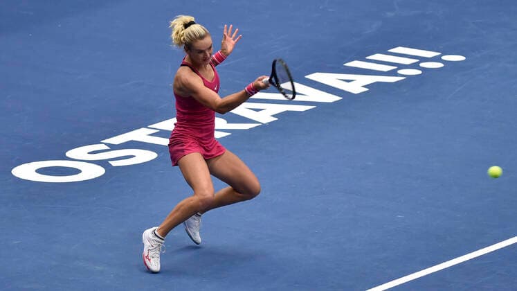 Czech Tereza Martincova in action during the match against Katerina Siniakova of Czech Republic during the J&T Banka Ostrava Open 2021 women s WTA, Tennis Damen indoor tennis tournament in Ostrava, Czech Republic, September 21, 2021. (CTKxPhoto JaroslavxOzana) CTKPhotoP2021092109220  JAO 43