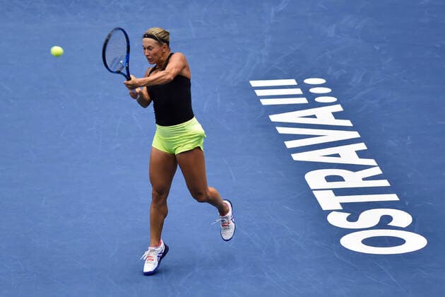 Yulia Putintseva (KAZ) in action during the match against Iga Swiatek during the J&T Banka Ostrava Open 2021 women s WTA, Tennis Damen indoor tennis tournament in Ostrava, Czech Republic, on Wednesday, September 22, 2021. (CTKxPhoto JaroslavxOzana) CTKPhotoP2021092206800  JAO 12