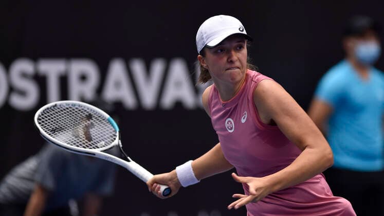 Iga Swiatek (POL) in action during the match against Yulia Putintseva during the J&T Banka Ostrava Open 2021 women s WTA, Tennis Damen indoor tennis tournament in Ostrava, Czech Republic, on Wednesday, September 22, 2021. (CTKxPhoto JaroslavxOzana) CTKPhotoP2021092206851  JAO 14