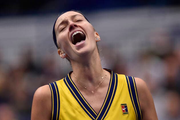 Petra Kvitova (CZE) grimaces during the match against Anastasia Potapova during the J&T Banka Ostrava Open 2021 women s WTA, Tennis Damen indoor tennis tournament in Ostrava, Czech Republic, on Wednesday, September 22, 2021. (CTKxPhoto JaroslavxOzana) CTKPhotoP2021092208870  JAO 47k
