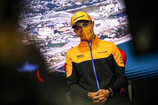 F1 Grand Prix of Russia 4 Lando Norris (GBR, McLaren F1 Team), F1 Grand Prix of Russia at Sochi Autodrom on September 23, 2021 in Sochi, Russia. (Photo by Xavi Bonilla DPPI FIA Pool via HOCH ZWEI) Sochi Friuli - Dacia Arena stadium Russia Poolfoto HOCH ZWEI Pool Xavi Bonilla DP ,EDITORIAL USE ONLY