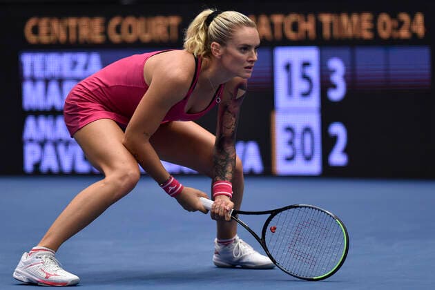 Sport Bilder des Tages Tereza Martincova of Czech Republic during the match against Anastasia Pavlyuchenkova of Russia at the J&T Banka Ostrava Open 2021 women s WTA, Tennis Damen indoor tennis tournament in Ostrava, Czech Republic, September 23, 2021. (CTKxPhoto JaroslavxOzana) CTKPhotoP2021092306658  JAO 08