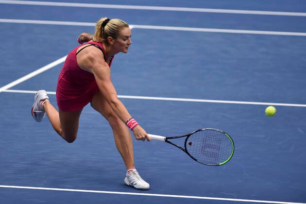 Tereza Martincova of Czech Republic returns a shot to Anastasia Pavlyuchenkova of Russia during the J&T Banka Ostrava Open 2021 women s WTA, Tennis Damen indoor tennis tournament in Ostrava, Czech Republic, September 23, 2021. (CTKxPhoto JaroslavxOzana) CTKPhotoP2021092308078  JAO 24