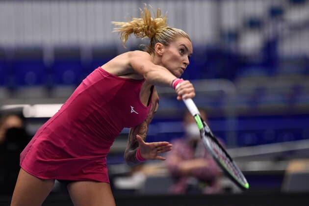 Tereza Martincova of Czech Republic returns a shot to Anastasia Pavlyuchenkova of Russia during the J&T Banka Ostrava Open 2021 women s WTA, Tennis Damen indoor tennis tournament in Ostrava, Czech Republic, September 23, 2021. (CTKxPhoto JaroslavxOzana) CTKPhotoP2021092308172  JAO 28