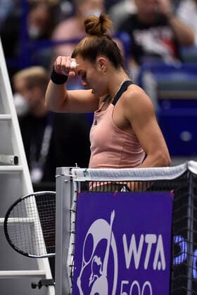 Maria Sakkari of Greece in action during the match against Tereza Martincova of Czech Republic at the J&T Banka Ostrava Open 2021 women s WTA, Tennis Damen indoor tennis tournament in Ostrava, Czech Republic, September 24, 2021. (CTKxPhoto JaroslavxOzana) CTKPhotoP2021092406246  JAO 15