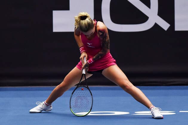 Tereza Martincova of Czech Republic in action during the match against Maria Sakkari of Greece at the J&T Banka Ostrava Open 2021 women s WTA, Tennis Damen indoor tennis tournament in Ostrava, Czech Republic, September 24, 2021. (CTKxPhoto JaroslavxOzana) CTKPhotoP2021092406421  JAO 21