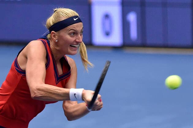 Czech Petra Kvitova in action during the match against Swiss Jil Teichmann at the J&T Banka Ostrava Open 2021 women s WTA, Tennis Damen indoor tennis tournament in Ostrava, Czech Republic, September 24, 2021. (CTKxPhoto JaroslavxOzana) CTKPhotoP2021092407878  JAO 44