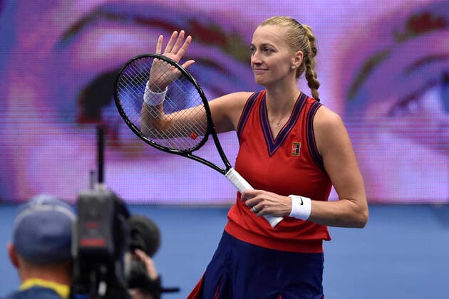 Czech Petra Kvitova celebrates victory after the match against Swiss Jil Teichmann at the J&T Banka Ostrava Open 2021 women s WTA, Tennis Damen indoor tennis tournament in Ostrava, Czech Republic, September 24, 2021. (CTKxPhoto JaroslavxOzana) CTKPhotoP2021092408641  JAO 57