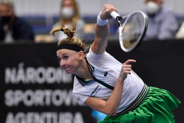 Swiss Jil Teichmann in action during the match against Czech Petra Kvitova at the J&T Banka Ostrava Open 2021 women s WTA, Tennis Damen indoor tennis tournament in Ostrava, Czech Republic, September 24, 2021. (CTKxPhoto JaroslavxOzana) CTKPhotoP2021092408738  JAO 61