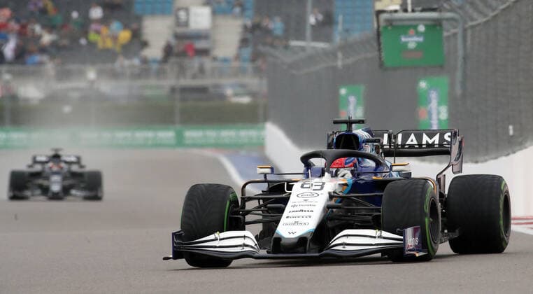 SOCHI, RUSSIA â€“ SEPTEMBER 25, 2021: Williams Racing F1 driver George Russell of the United Kingdom competes in a qualifying session for the 2021 Formula One Russian Grand Prix, at the Sochi Autodrom racing circuit. Sergei Fadeichev TASS  TS111E6A