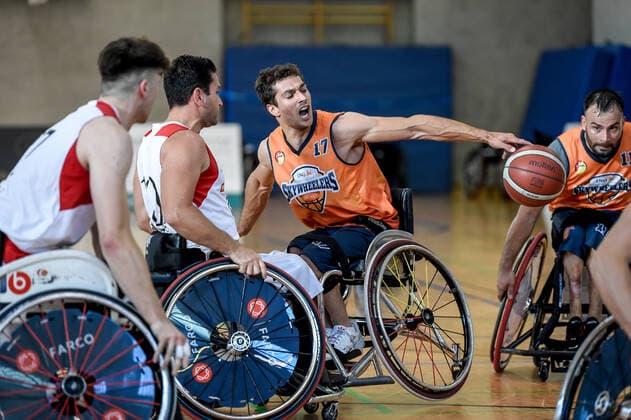 Rollstuhlbasketball, RBC Köln 99ers - ING Skywheelers Frankfurt 1. Rollstuhl Basketball-Bundesliga, RBC Koeln99ers vs. ING Skyweehlers, 25.09.2021 Nico Dreimueller (ING Skywheelers 17), 1. Rollstuhl Basketball-Bundesliga, RBC Koeln99ers vs. ING Skyweehlers am 25.09.2021 im Sporthalle Bergischer Ring, Koeln (Nordrhein-Westfalen) Copyright: xBEAUTIFULxSPORTS Mueller-Laschetx