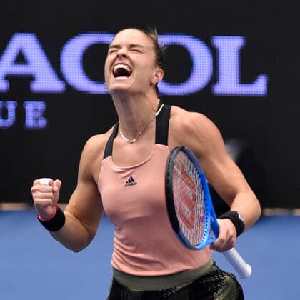 Maria Sakkari of Greece celebrates victory after the match against Iga Swiatek of Poland at the J&T Banka Ostrava Open 2021 women s WTA, Tennis Damen indoor tennis tournament in Ostrava, Czech Republic, September 25, 2021. (CTKxPhoto JaroslavxOzana) CTKPhotoP2021092504321  JAO 19