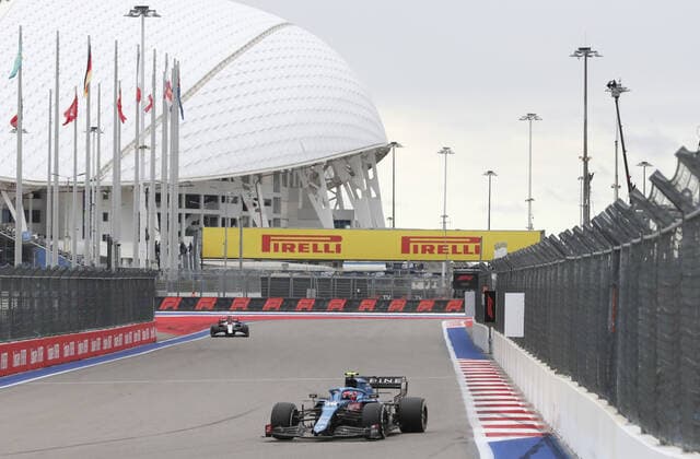 SOCHI, RUSSIA â€“ SEPTEMBER 26, 2021: Alpine F1 Team driver Esteban Ocon of France competes in the 2021 Formula One Russian Grand Prix race, at the Sochi Autodrom racing circuit. Sergei Fadeichev TASS  TS1120F7