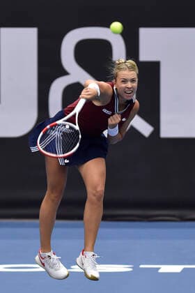 Anett Kontaveit of Estonia in action during the final match against Maria Sakkari of Greece at the J&T Banka Ostrava Open 2021 women s WTA, Tennis Damen indoor tennis tournament in Ostrava, Czech Republic, September 26, 2021. (CTKxPhoto JaroslavxOzana) CTKPhotoP2021092604391  JAO 02