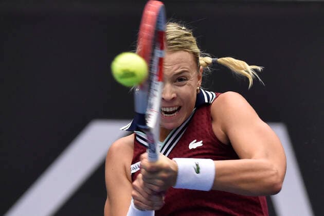 Anett Kontaveit of Estonia in action during the final match against Maria Sakkari of Greece at the J&T Banka Ostrava Open 2021 women s WTA, Tennis Damen indoor tennis tournament in Ostrava, Czech Republic, September 26, 2021. (CTKxPhoto JaroslavxOzana) CTKPhotoP2021092604417  JAO 05
