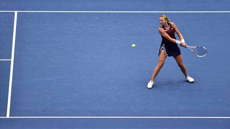 Anett Kontaveit of Estonia in action during the final match against Maria Sakkari of Greece at the J&T Banka Ostrava Open 2021 women s WTA, Tennis Damen indoor tennis tournament in Ostrava, Czech Republic, September 26, 2021. (CTKxPhoto JaroslavxOzana) CTKPhotoP2021092604567  JAO 13