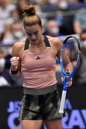 Maria Sakkari of Greece in action during the final match against Anett Kontaveit of Estonia at the J&T Banka Ostrava Open 2021 women s WTA, Tennis Damen indoor tennis tournament in Ostrava, Czech Republic, September 26, 2021. (CTKxPhoto JaroslavxOzana) CTKPhotoP2021092604510  JAO 10