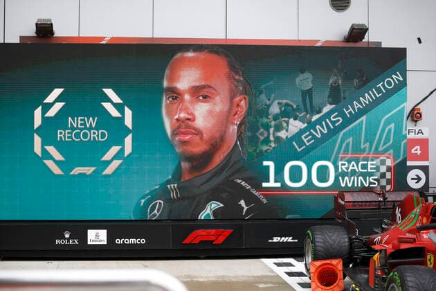 100th win of 44 Lewis Hamilton (GBR, Mercedes-AMG Petronas F1 Team), F1 Grand Prix of Russia at Sochi Autodrom on September 26, 2021 in Sochi, Russia. (Photo by HOCH ZWEI) Sochi Russia