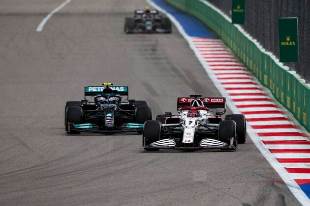 7 Kimi Raikkonen (FIN, Alfa Romeo Racing ORLEN), 77 Valtteri Bottas (FIN, Mercedes-AMG Petronas F1 Team), F1 Grand Prix of Russia at Sochi Autodrom on September 26, 2021 in Sochi, Russia. (Photo by HOCH ZWEI) Sochi Russia