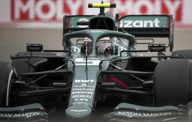 SOCHI, RUSSIA - SEPTEMBER 26, 2021: Aston Martin Cognizant F1 Team driver Sebastian Vettel competes in the 2021 Formula One Russian Grand Prix race at the Sochi Autodrom racing circuit. Sergei Fadeichev TASS  TS1121A9